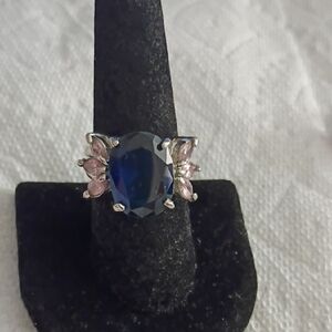 Vintage Sterling Silver Blue And Pink Sapphire Ring Size 8 🤗⭐